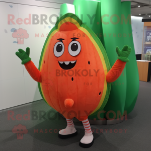 Orange Watermelon mascot costume character dressed with a Cardigan and Foot pads