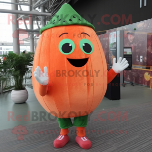 Orange Watermelon mascot costume character dressed with a Cardigan and Foot pads