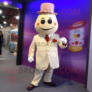 Cream Plum mascot costume character dressed with a Blazer and Tie pins