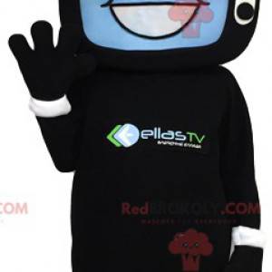 Homem mascote com a cabeça em forma de televisão -