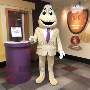 Cream Plum mascot costume character dressed with a Blazer and Tie pins