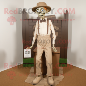 Tan Graveyard mascot costume character dressed with a Chinos and Suspenders