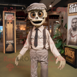 Tan Graveyard mascot costume character dressed with a Chinos and Suspenders