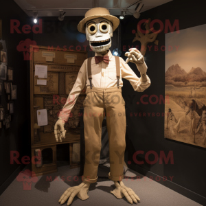 Tan Graveyard mascot costume character dressed with a Chinos and Suspenders