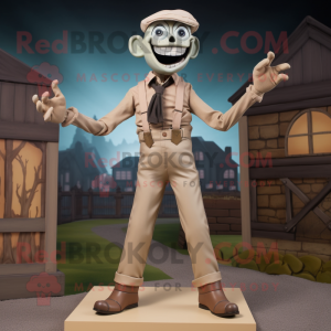 Tan Graveyard mascot costume character dressed with a Chinos and Suspenders