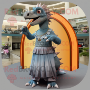 Gray Spinosaurus mascot costume character dressed with a Maxi Dress and Bracelet watches