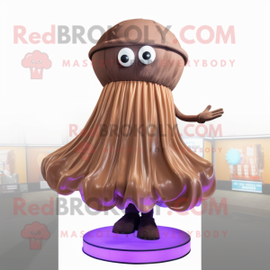 Brown Jellyfish mascot costume character dressed with a A-Line Skirt and Rings