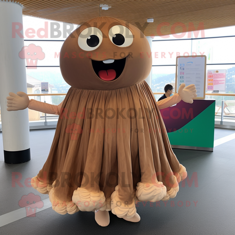 Brown Jellyfish mascot costume character dressed with a A-Line Skirt and Rings