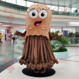 Brown Jellyfish mascot costume character dressed with a A-Line Skirt and Rings