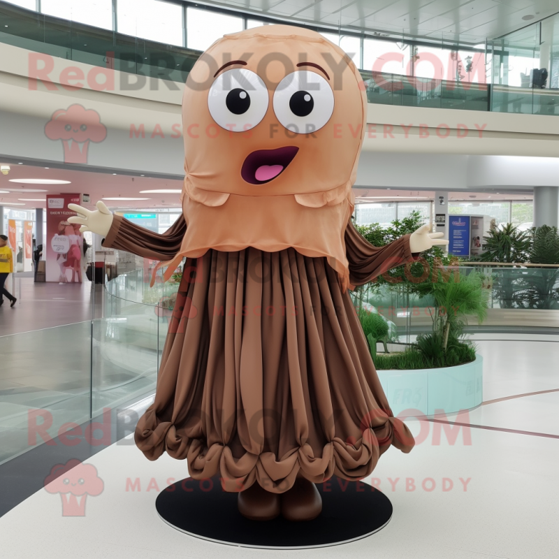 Brown Jellyfish mascot costume character dressed with a A-Line Skirt and Rings Brown Jellyfish mascot costume character dressed with a A-Line Skirt and Rings