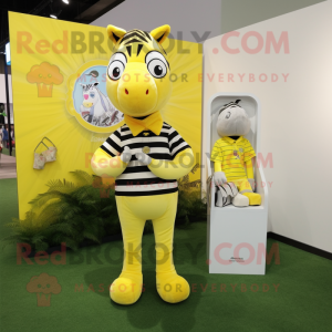 Lemon Yellow Zebra mascot costume character dressed with a Polo Tee and Wallets