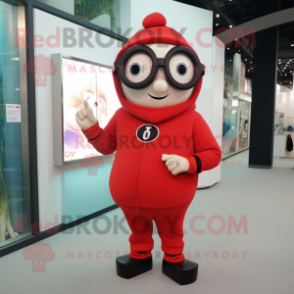 Red Hourglass mascot costume character dressed with a Sweatshirt and Eyeglasses