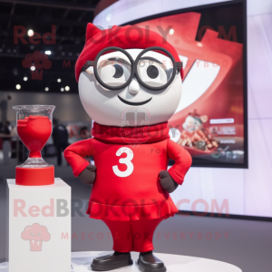 Red Hourglass mascot costume character dressed with a Sweatshirt and Eyeglasses