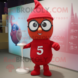 Red Hourglass mascot costume character dressed with a Sweatshirt and Eyeglasses