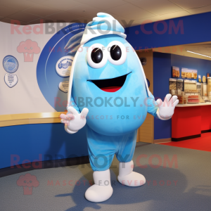 Sky Blue Clam Chowder mascot costume character dressed with a Capri Pants and Rings