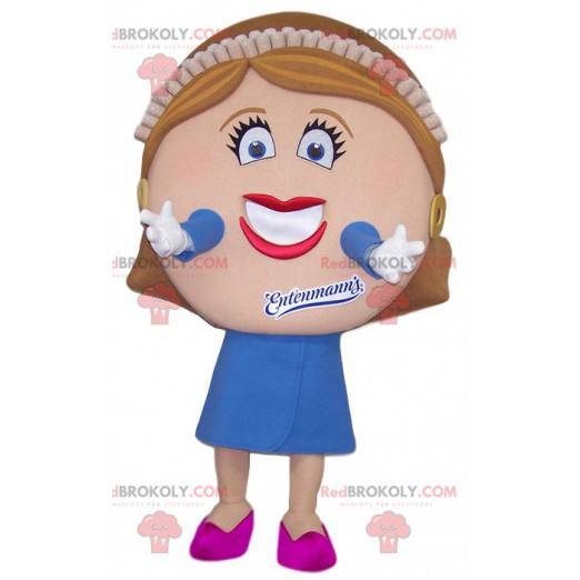 Flirtatious woman mascot with a disproportionate head -