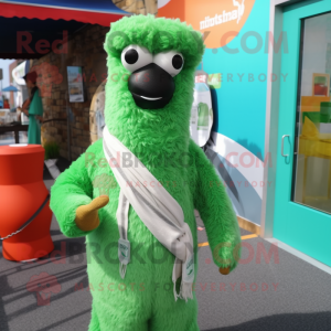 Green Alpaca mascot costume character dressed with a One-Piece Swimsuit and Scarf clips