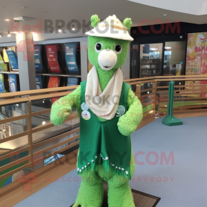 Green Alpaca mascot costume character dressed with a One-Piece Swimsuit and Scarf clips