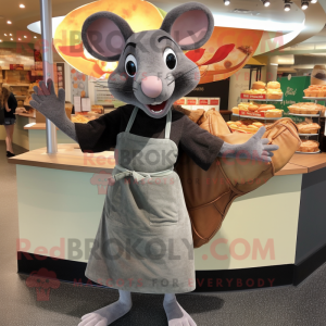 Gray Ratatouille mascot costume character dressed with a Wrap Dress and Handbags