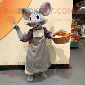 Gray Ratatouille mascot costume character dressed with a Wrap Dress and Handbags