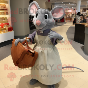 Gray Ratatouille mascot costume character dressed with a Wrap Dress and Handbags