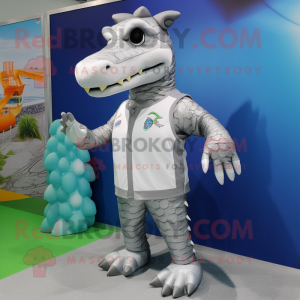 Silver Crocodile mascot costume character dressed with a Swimwear and Earrings