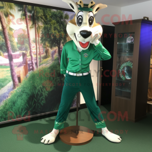 Forest Green Gazelle mascot costume character dressed with a Dress Pants and Necklaces