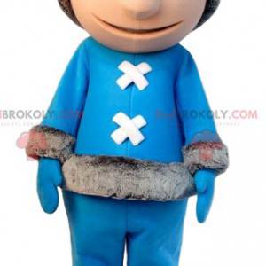 Mascota inuit en traje azul y sombrero de piel - Redbrokoly.com