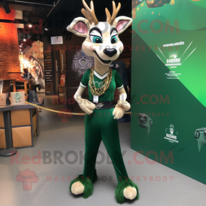 Forest Green Gazelle mascot costume character dressed with a Dress Pants and Necklaces