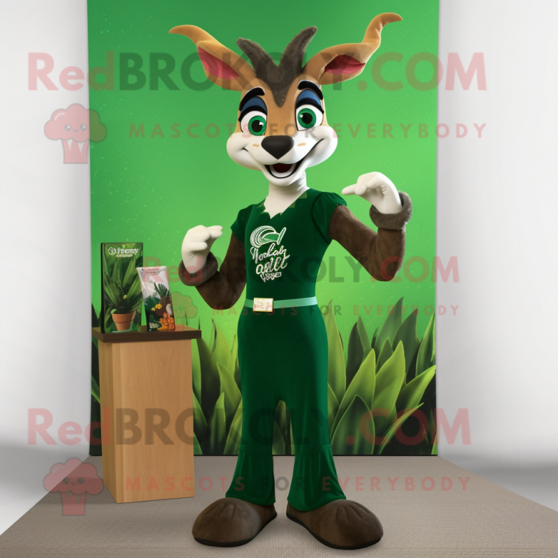 Forest Green Gazelle mascot costume character dressed with a Dress Pants and Necklaces