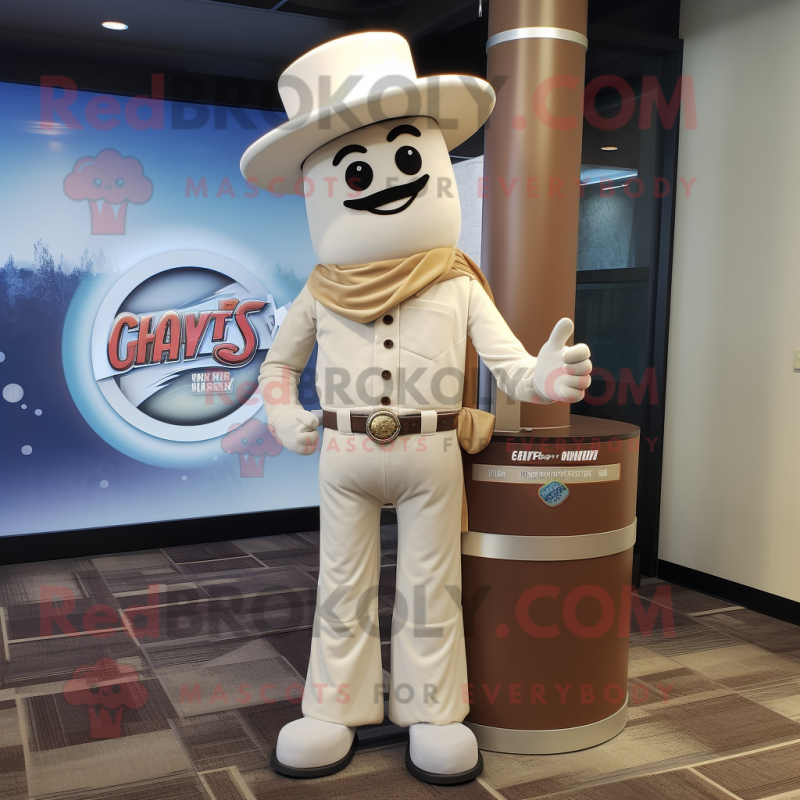 Cream Gyro mascot costume character dressed with a Flare Jeans and Tie pins Cream Gyro mascot costume character dressed with a Flare Jeans and Tie pins