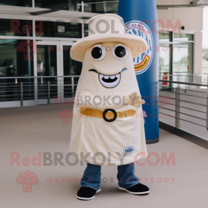 Cream Gyro mascot costume character dressed with a Flare Jeans and Tie pins