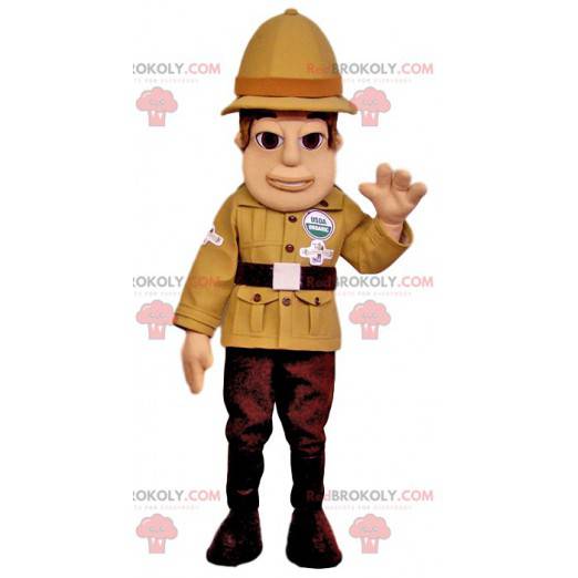 Mascote do xerife em traje oficial amarelo e marrom -
