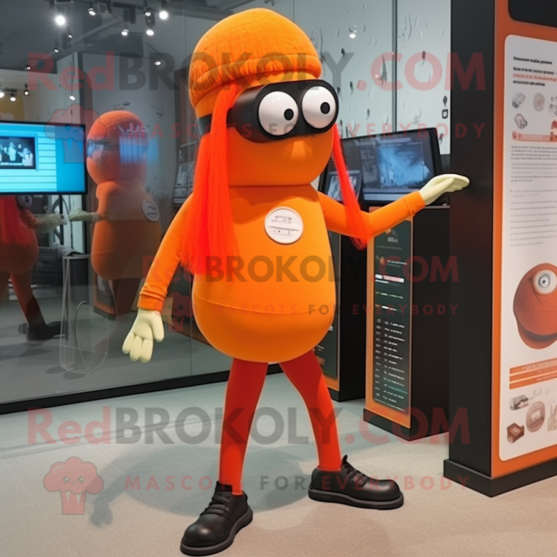 Orange Cyclops mascot costume character dressed with a Leggings and Berets