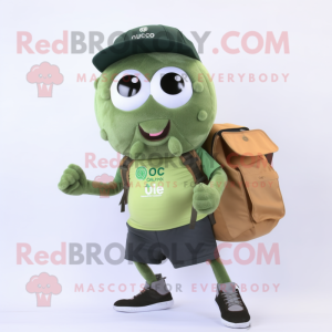 Olive Octopus mascot costume character dressed with a Running Shorts and Messenger bags