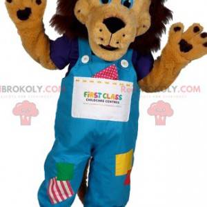 Lion mascot with patchwork style overalls - Redbrokoly.com