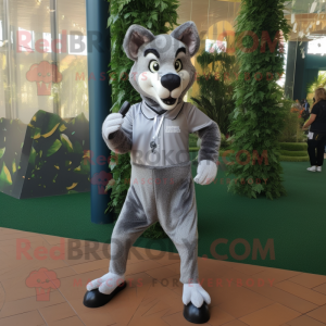 Silver Thylacosmilus mascot costume character dressed with a Joggers and Bow ties