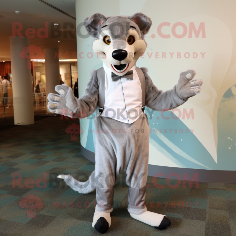 Silver Thylacosmilus mascot costume character dressed with a Joggers and Bow ties