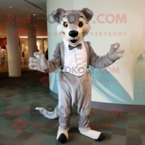Silver Thylacosmilus mascot costume character dressed with a Joggers and Bow ties