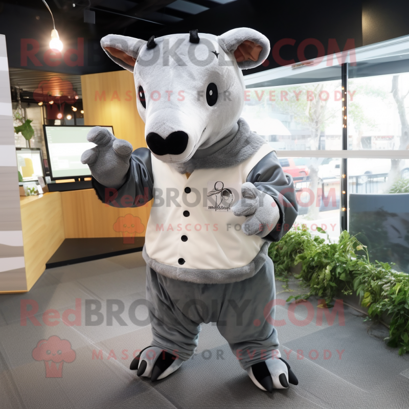 Silver Tapir mascot costume character dressed with a Overalls and Cummerbunds