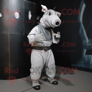 Silver Tapir mascot costume character dressed with a Overalls and Cummerbunds