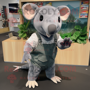 Silver Tapir mascot costume character dressed with a Overalls and Cummerbunds