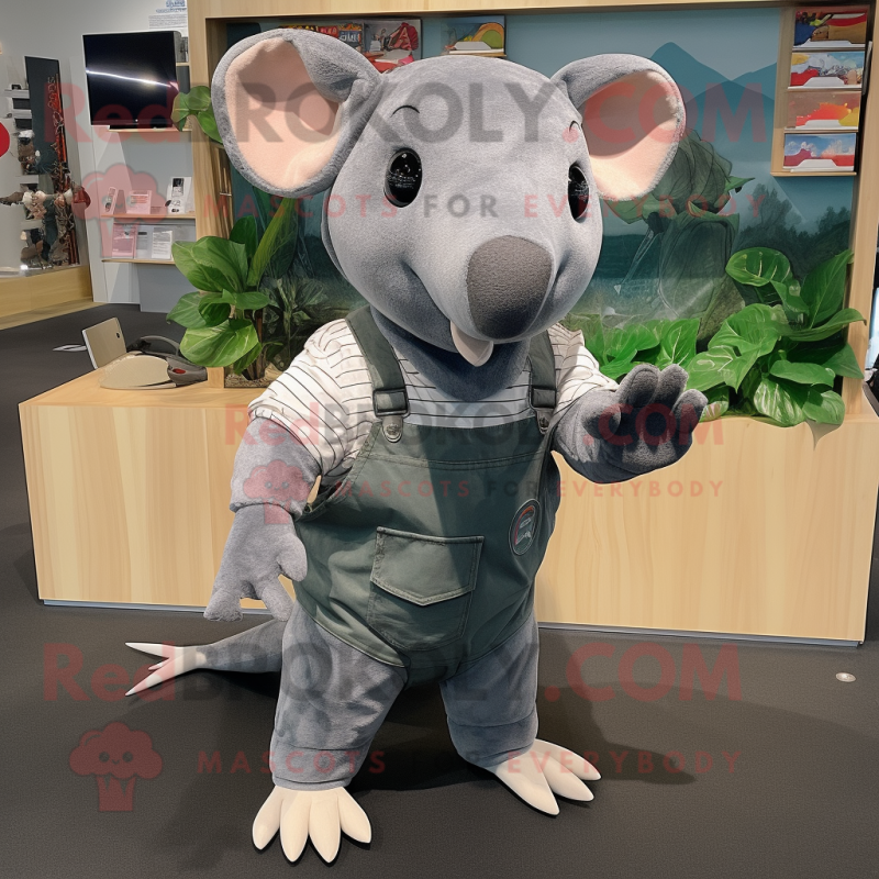 Silver Tapir mascot costume character dressed with a Overalls and Cummerbunds Silver Tapir mascot costume character dressed with a Overalls and Cummerbunds