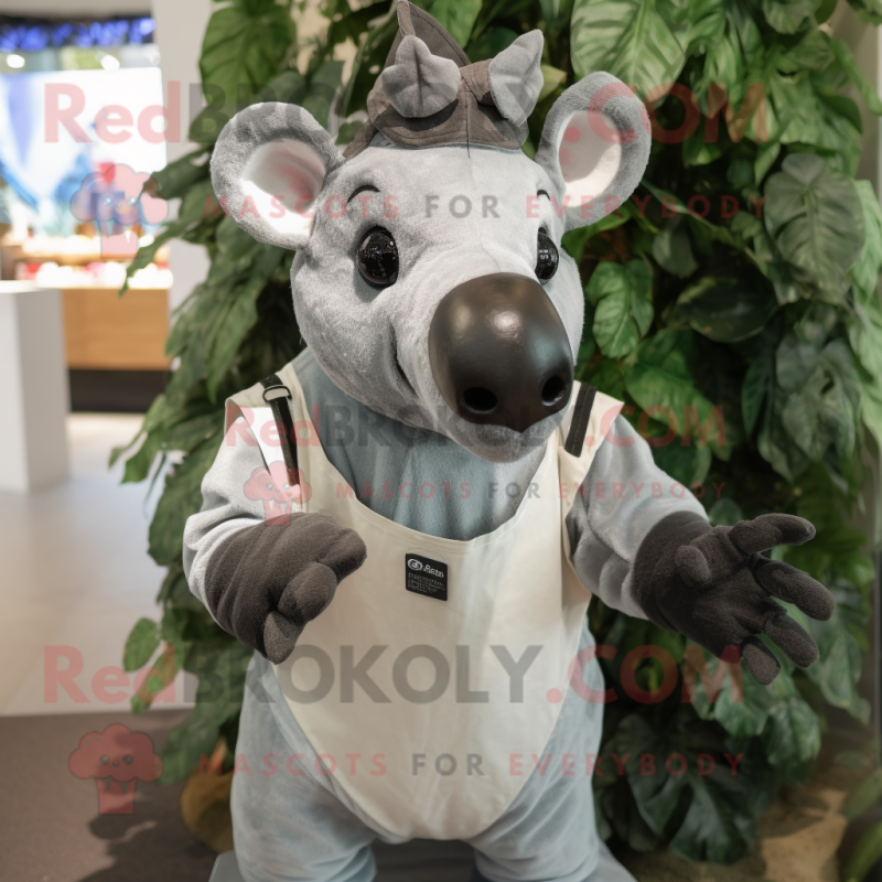 Silver Tapir mascot costume character dressed with a Overalls and Cummerbunds