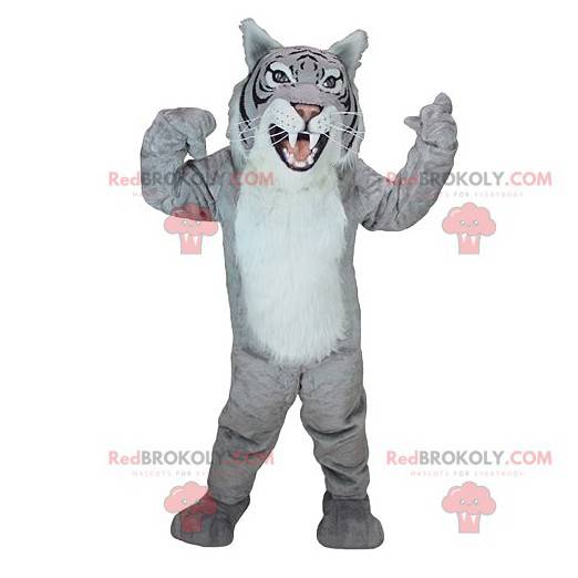 Mascotte de tigre gris majestueux et féroce - Redbrokoly.com
