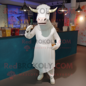 White Bull mascot costume character dressed with a Cocktail Dress and Cummerbunds