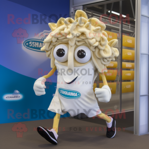Cream Fried Calamari mascot costume character dressed with a Running Shorts and Wraps