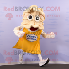 Cream Fried Calamari mascot costume character dressed with a Running Shorts and Wraps