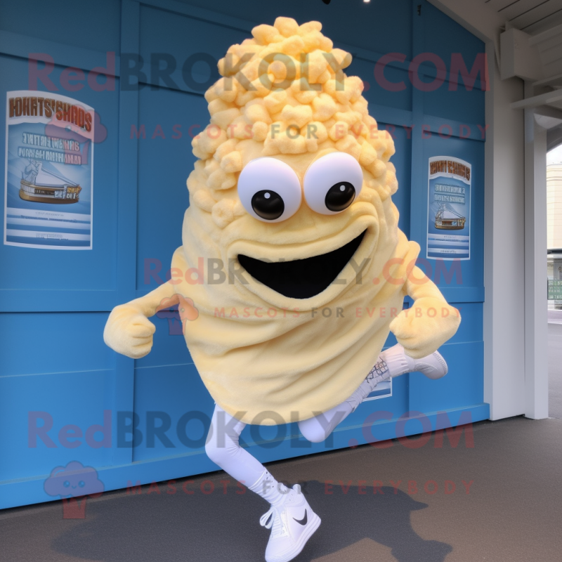 Cream Fried Calamari mascot costume character dressed with a Running Shorts and Wraps