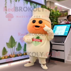 Beige Radish mascot costume character dressed with a Jumpsuit and Watches